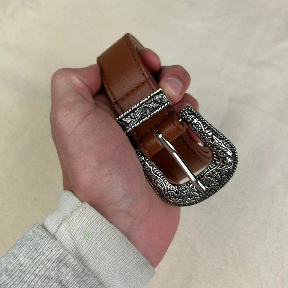 Vintage style brown american western floral rustic boho belt